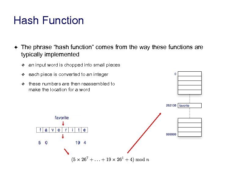 Hash Function ✦ The phrase “hash function” comes from the way these functions are