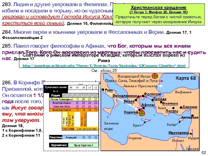 283. Лидия и другие уверовали в Филиппах. Павла Христианское крещение избили и посадили в