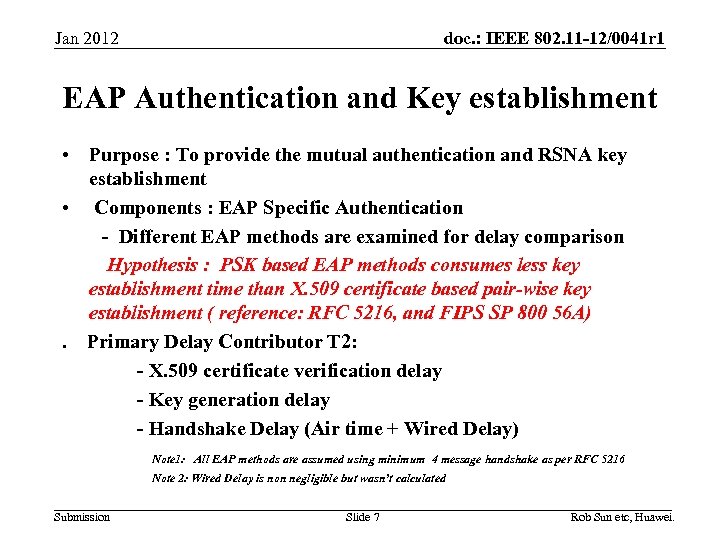 doc. : IEEE 802. 11 -12/0041 r 1 Jan 2012 EAP Authentication and Key