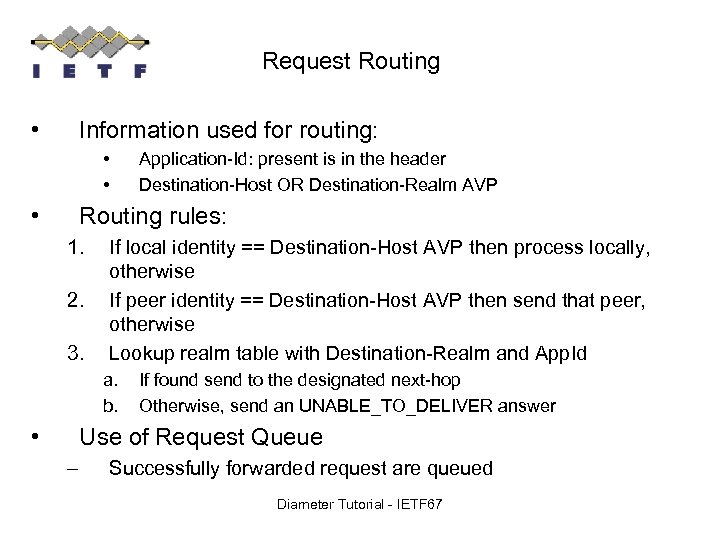 Request Routing • Information used for routing: • • • Application-Id: present is in