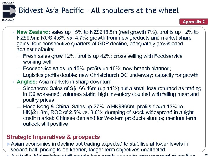 Bidvest Asia Pacific – All shoulders at the wheel Appendix 2 New Zealand: sales