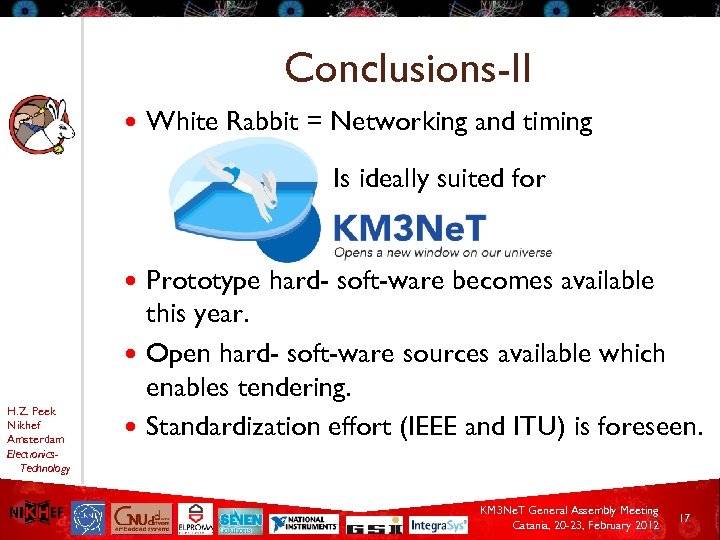 Conclusions-II White Rabbit = Networking and timing Is ideally suited for Prototype hard- soft-ware