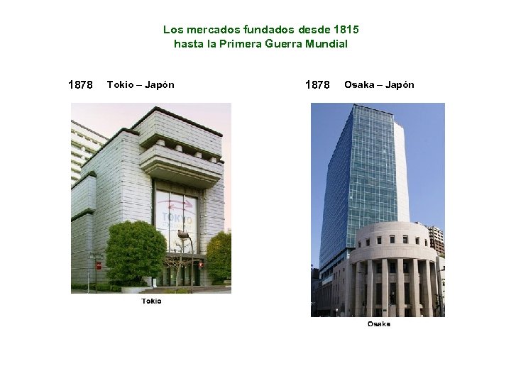 Los mercados fundados desde 1815 hasta la Primera Guerra Mundial 1878 Tokio – Japón