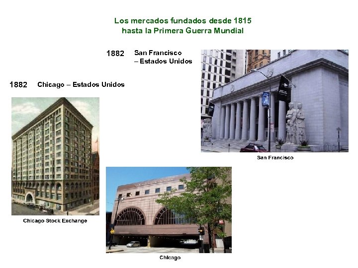 Los mercados fundados desde 1815 hasta la Primera Guerra Mundial 1882 Chicago – Estados