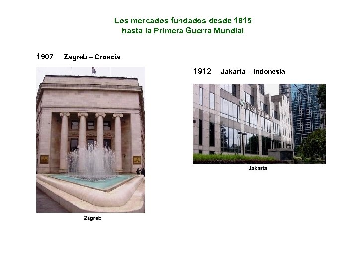 Los mercados fundados desde 1815 hasta la Primera Guerra Mundial 1907 Zagreb – Croacia