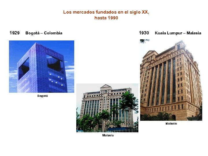 Los mercados fundados en el siglo XX, hasta 1990 1929 Bogotá – Colombia 1930