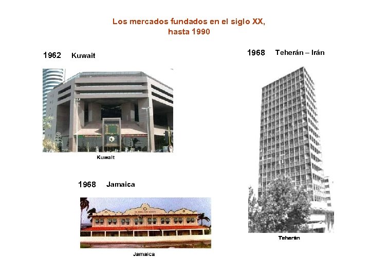 Los mercados fundados en el siglo XX, hasta 1990 1962 1968 Kuwait 1968 Jamaica