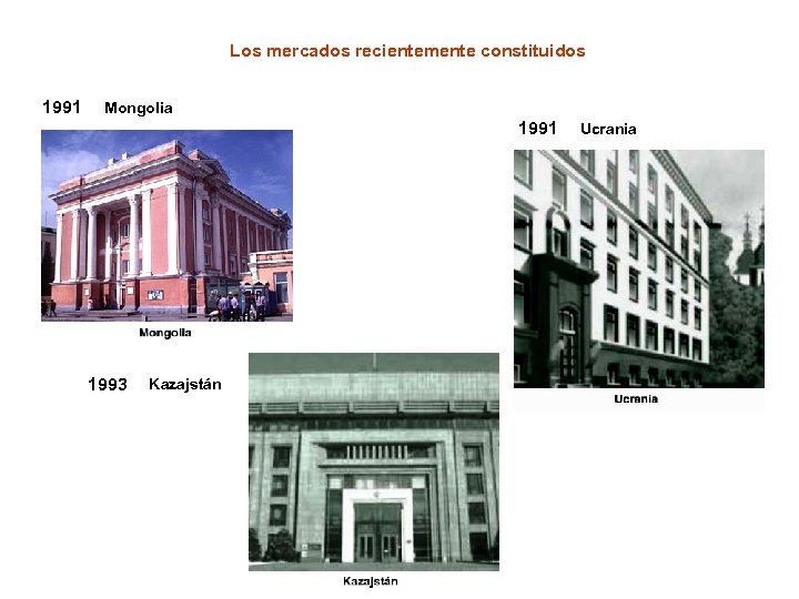 Los mercados recientemente constituidos 1991 Mongolia 1991 1993 Kazajstán Ucrania 