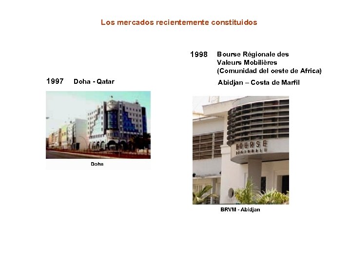 Los mercados recientemente constituidos 1998 1997 Doha - Qatar Bourse Régionale des Valeurs Mobilières