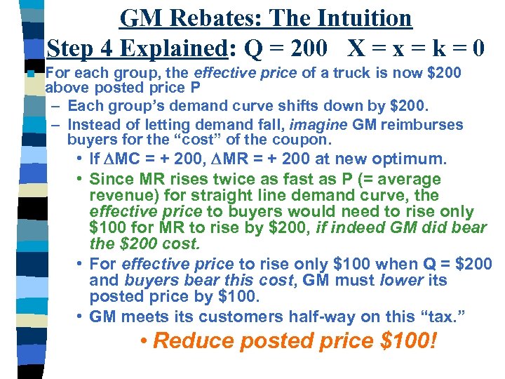 GM Rebates: The Intuition Step 4 Explained: Q = 200 X = x =