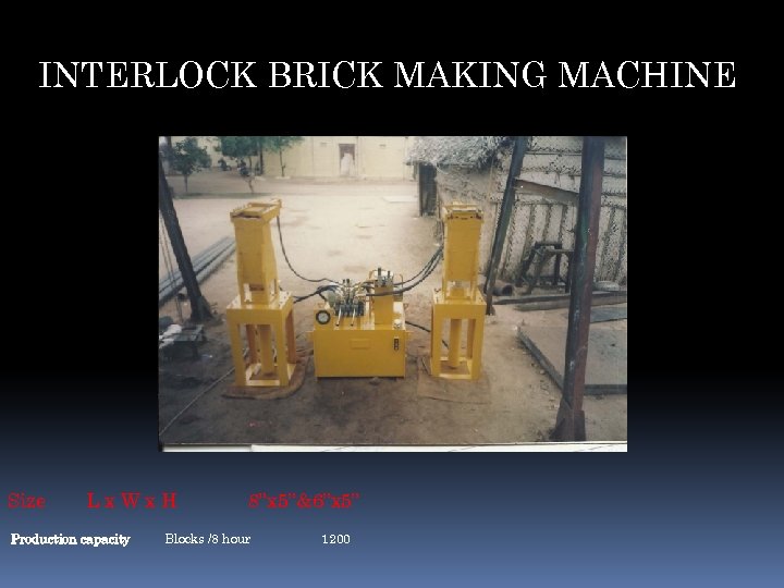 INTERLOCK BRICK MAKING MACHINE Size Lx. Wx. H Production capacity 8”x 5”&6”x 5” Blocks