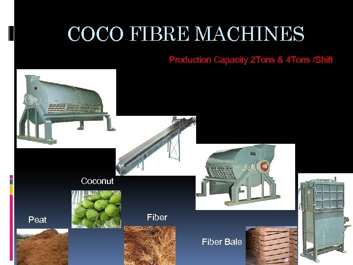 COCO FIBRE MACHINES Production Capacity 2 Tons & 4 Tons /Shift Coconut Peat Fiber