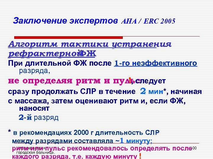 Заключение экспертов AHA / ERC 2005 Алгоритм тактики устранения рефрактерной ФЖ При длительной ФЖ