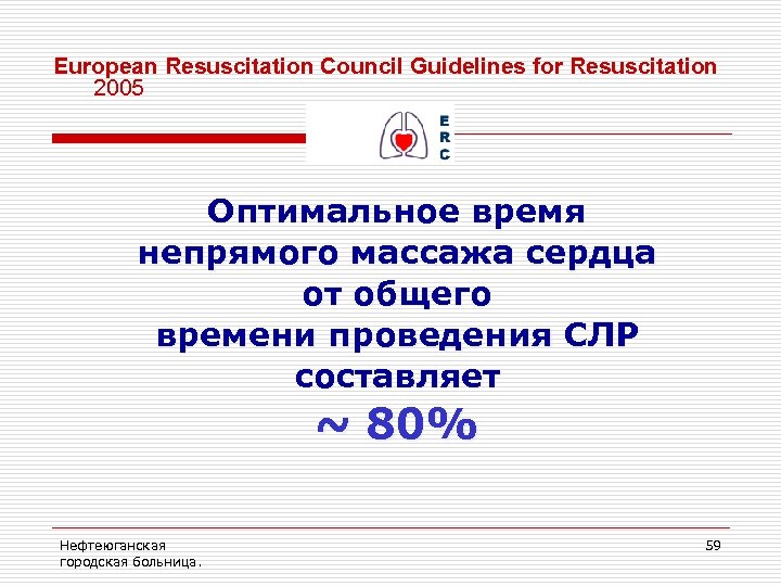 European Resuscitation Council Guidelines for Resuscitation 2005 Оптимальное время непрямого массажа сердца от общего
