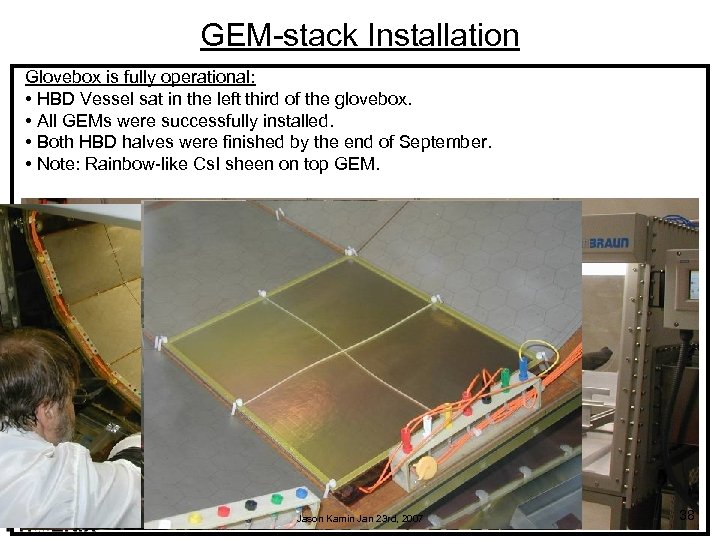 GEM-stack Installation Glovebox is fully operational: • HBD Vessel sat in the left third