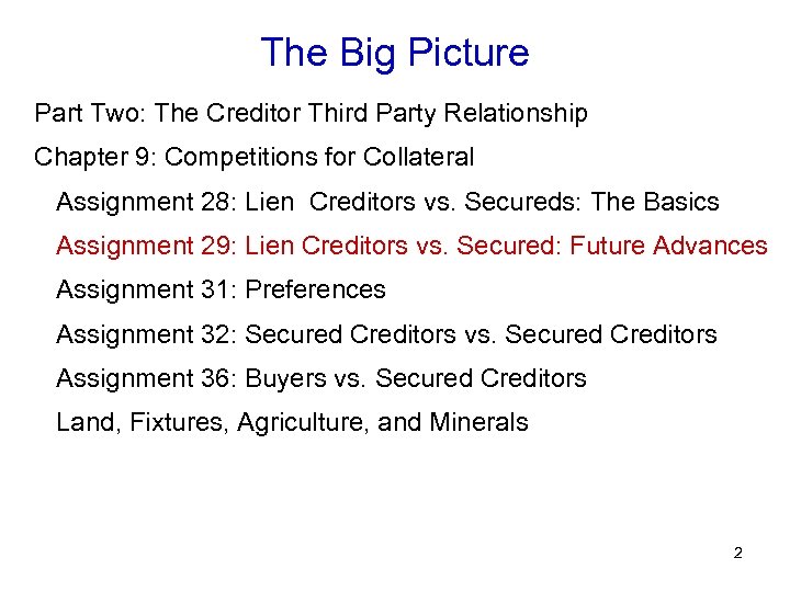 The Big Picture Part Two: The Creditor Third Party Relationship Chapter 9: Competitions for