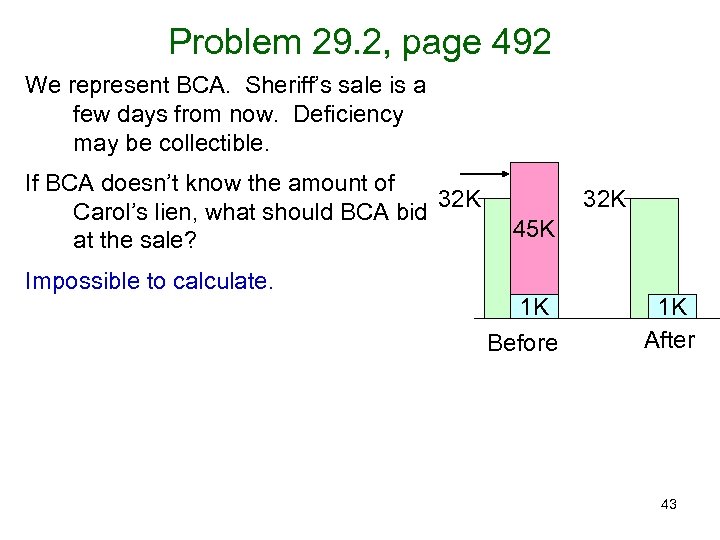 Problem 29. 2, page 492 We represent BCA. Sheriff’s sale is a few days
