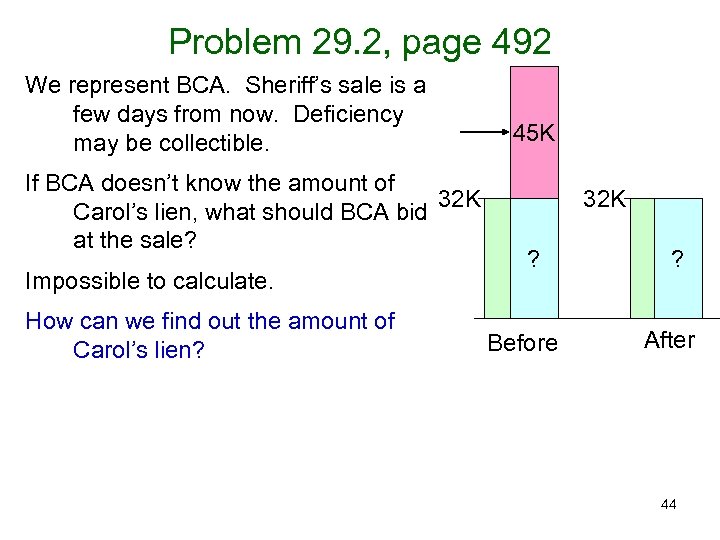 Problem 29. 2, page 492 We represent BCA. Sheriff’s sale is a few days