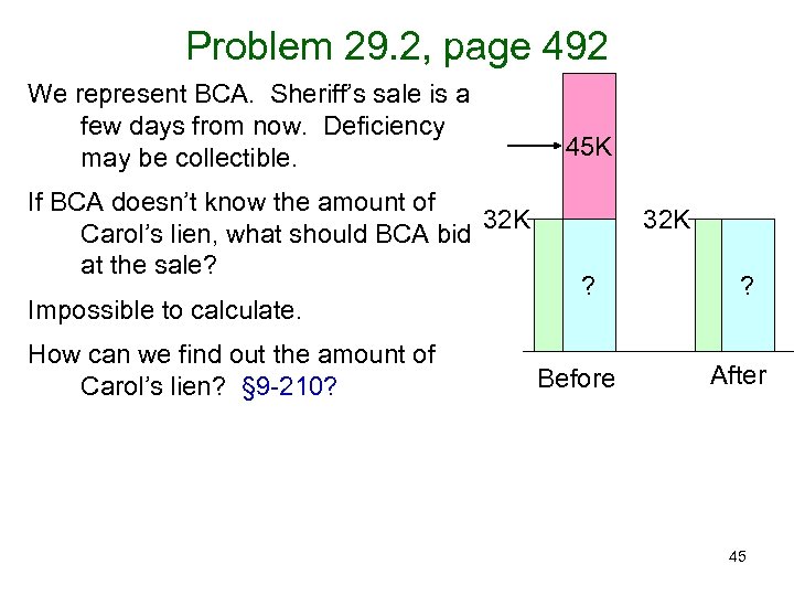 Problem 29. 2, page 492 We represent BCA. Sheriff’s sale is a few days