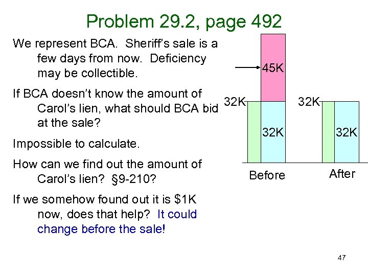 Problem 29. 2, page 492 We represent BCA. Sheriff’s sale is a few days