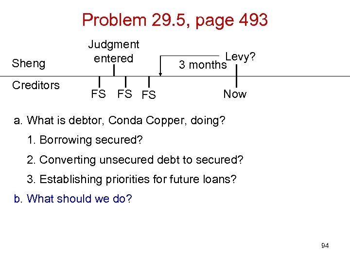 Problem 29. 5, page 493 Sheng Creditors Judgment entered FS FS FS Levy? 3