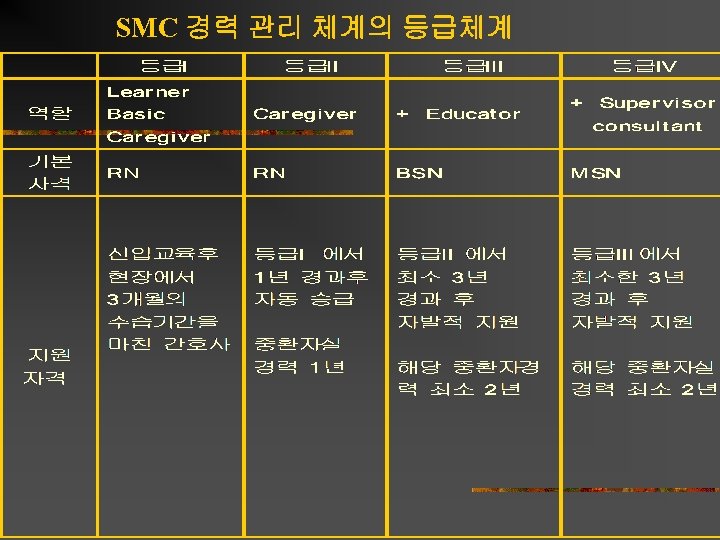 SMC 경력 관리 체계의 등급체계 