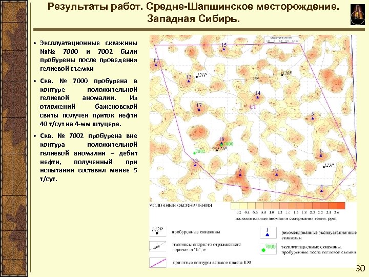 Результаты работ. Средне-Шапшинское месторождение. Западная Сибирь. • Эксплуатационные скважины №№ 7000 и 7002 были
