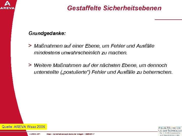Gestaffelte Sicherheitsebenen Grundgedanke: > Maßnahmen auf einer Ebene, um Fehler und Ausfälle mindestens unwahrscheinlich