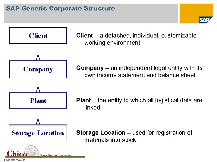SAP Generic Corporate Structure Client – a detached, individual, customizable working environment Company –