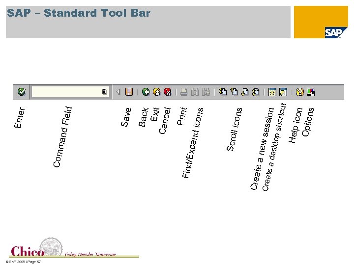© SAP 2009 / Page 57 Crea te a d e Help icon Optio