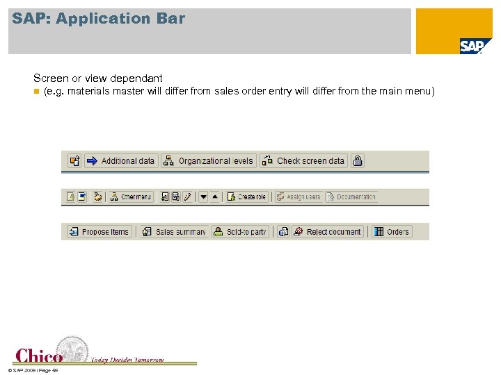 SAP: Application Bar Screen or view dependant n (e. g. materials master will differ