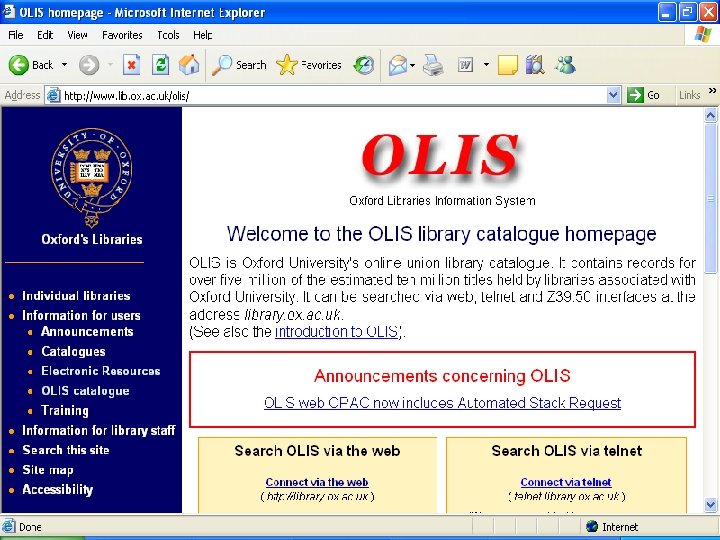 OLIS home page 