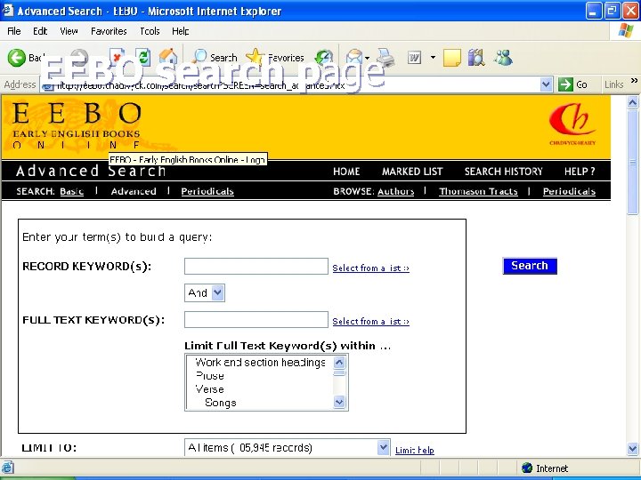 EEBO search page 