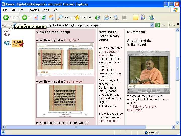 Home page of the Digital Shikshapatri 