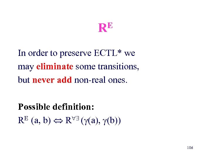 E R In order to preserve ECTL* we may eliminate some transitions, but never