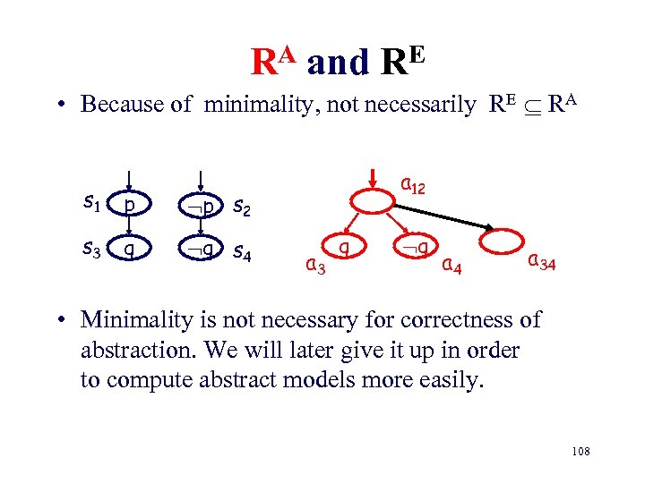 RA and RE • Because of minimality, not necessarily RE RA s 1 p