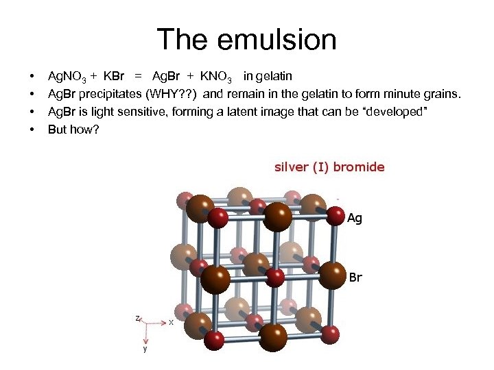 The emulsion • • Ag. NO 3 + KBr = Ag. Br + KNO