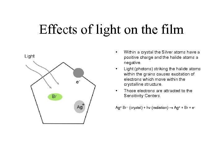 Effects of light on the film • • • Within a crystal the Silver