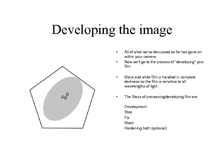Developing the image • • All of what we’ve discussed so far has gone
