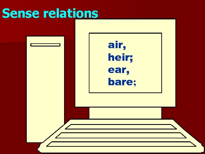 Sense relations air, heir; ear, bare; 