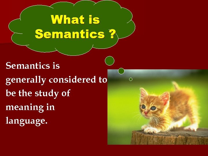 What is Semantics ? Semantics is generally considered to be the study of meaning