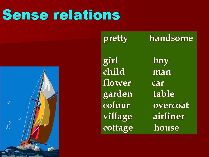 Sense relations pretty handsome girl child flower garden colour village cottage boy man car