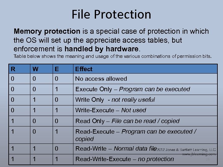 File Protection Memory protection is a special case of protection in which the OS