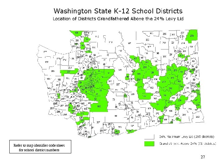 Refer to map identifier code sheet for school district numbers 27 