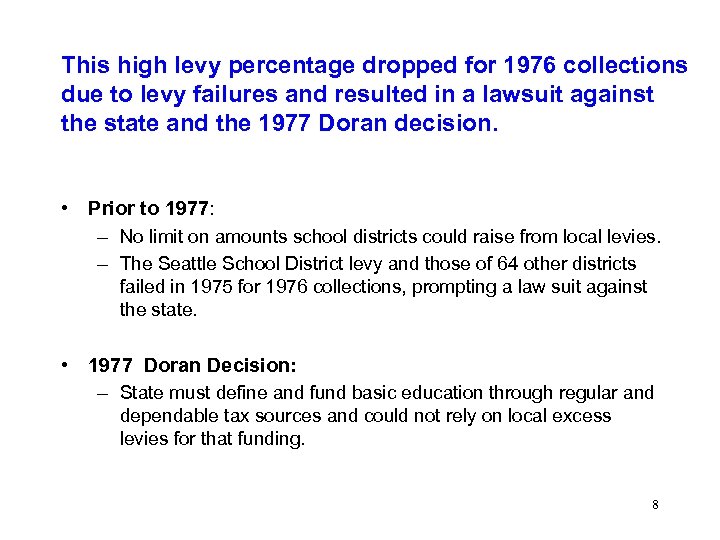 This high levy percentage dropped for 1976 collections due to levy failures and resulted