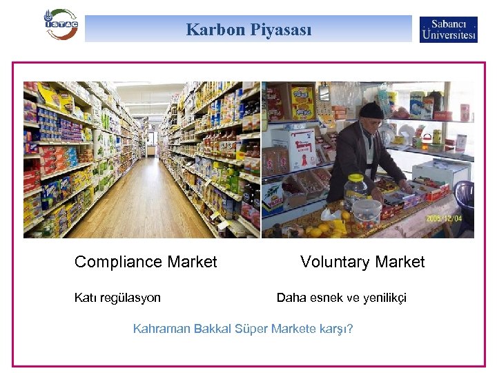 Karbon Piyasası Compliance Market Katı regülasyon Voluntary Market Daha esnek ve yenilikçi Kahraman Bakkal