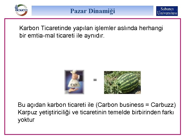 Pazar Dinamiği Karbon Ticaretinde yapılan işlemler aslında herhangi bir emtia-mal ticareti ile aynıdır. =