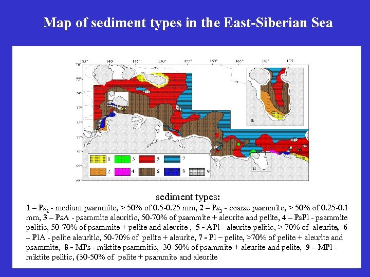 Map of sediment types in the East-Siberian Sea sediment types: 1 – Ps 2