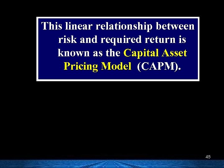 This linear relationship between risk and required return is known as the Capital Asset