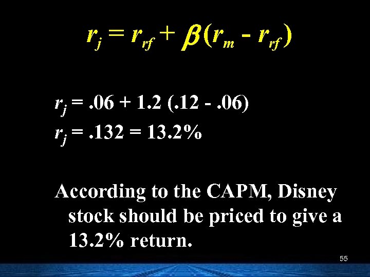 rj = rrf + b (rm - rrf ) rj =. 06 + 1.